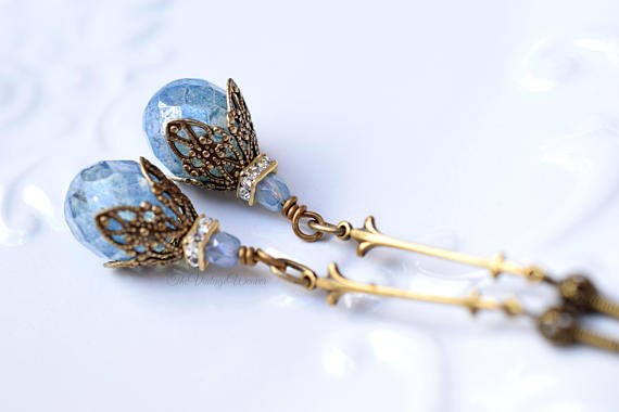Blue Opal Czech Filigree tinyurl.com/y8sutpbc via @EtsySocial #enchantedbyadele  #etsymntt #partyjewelry #bridesmaidgift