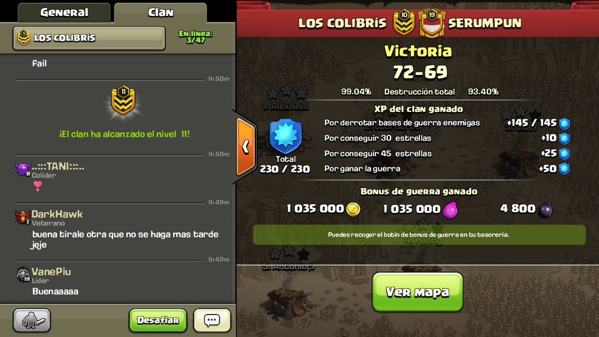 los_colibris's tweet photo. Triunfo y subida de nivel, ya somos nivel 11!!! Bravo chicos, gran guerra hicimos!!! #GoColibris https://t.co/qubbLKEazk
