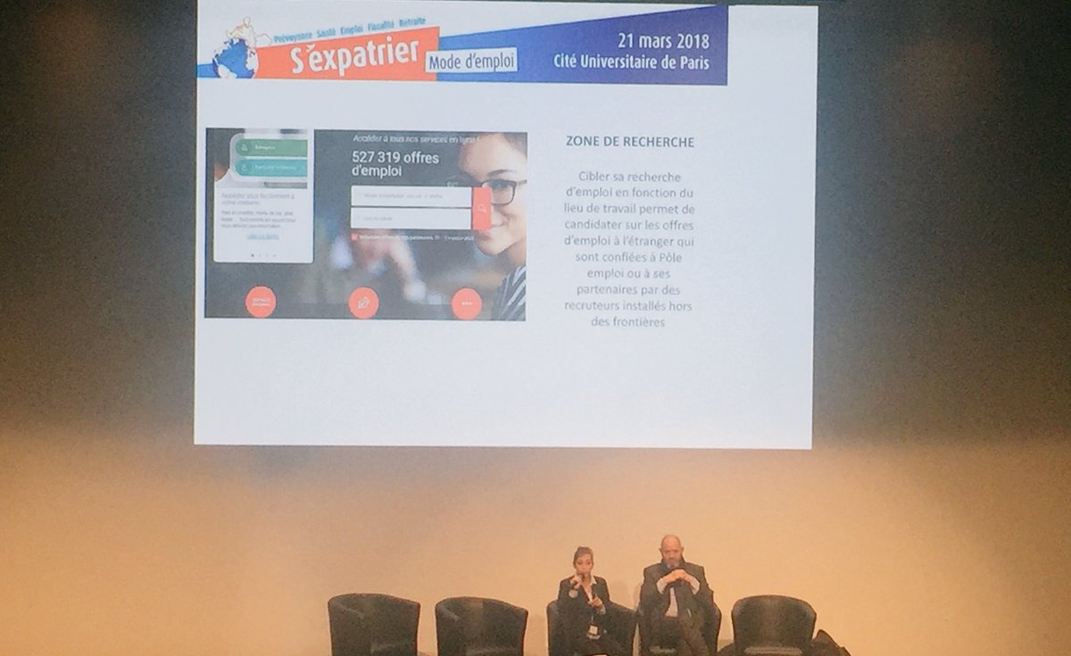 S_expatrier's tweet photo. [#SEMDE2018] Conférence sur la recherche d'#emploi à l'étranger par @pole_emploi @Apecfr #jeunexpat #expat https://t.co/1aodrQKKX3