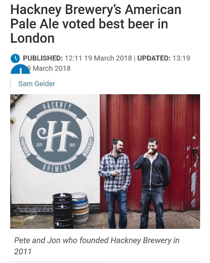 Huzzah! We've been featured in <a href="/hackneygazette/">Hackney Gazette</a> on the back of our #ChampionBeerofLondon win last week at <a href="/LDbeerfest/">London Drinker Fest</a>: hackneygazette.co.uk/news/hackney-b…