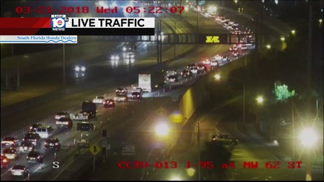 CONSTRUCTION: I-95 SB & NW 62nd St. Three right lanes are blocked; delays are building. #TRAFFIC #MIAMI https://t.co/nF4U8Kjmfj