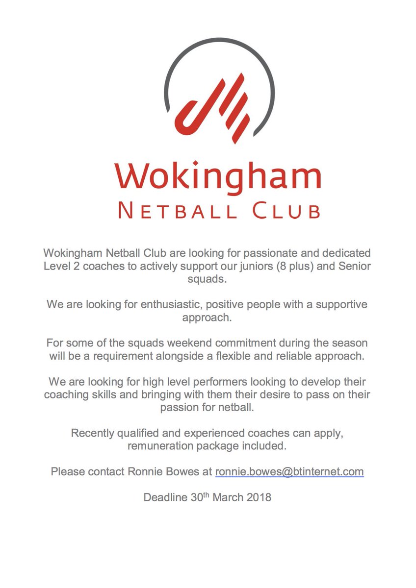 There's still time to apply... get your applications in before the end of the month #WNCfamily #netball #netballcoach #level2coach #coacheswanted 🏐❤️💙