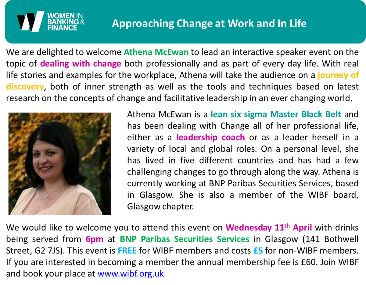 dicksonmaria2's tweet photo. WIBF Event - GLASGOW - Approaching Change at Work and In Life - Wednesday 11th April, 6-8pm @WIBFtweets @AthenaMcEwan https://t.co/8uxGEi5HRh