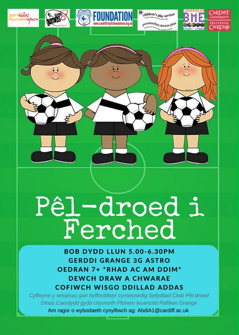 Calling all the #girls of #Grangetown! Girls only #football training delivered by <a href="/CCFC_Foundation/">Cardiff City FC Community Foundation</a> Every Monday 5-6.30pm at @grange_pavilion 3G Astro - turn up and play, age 7+, *FREE* please wear suitable clothing for playing sport 😊