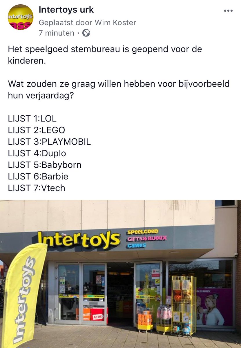 Intertoysurk's tweet photo. Alle kinderen mogen komen stemmen in de Intertoys op Urk.

Na het invullen krijgen ze een traktatie.

Let op: 1 hokje rood maken.

Stemmen kan tot 18:00.                             @heturkerland @SGPURK @CDAUrk @Hartvoorurk @gemeentebel_urk @christenunieurk @ugp_urk @PVV_Urk https://t.co/OUySqdHuoN
