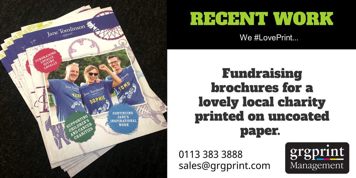 printuity's tweet image. Fundraising brochures for a lovely local charity @The Jane Tomlinson Appeal printed on uncoated paper.
grgprint.com