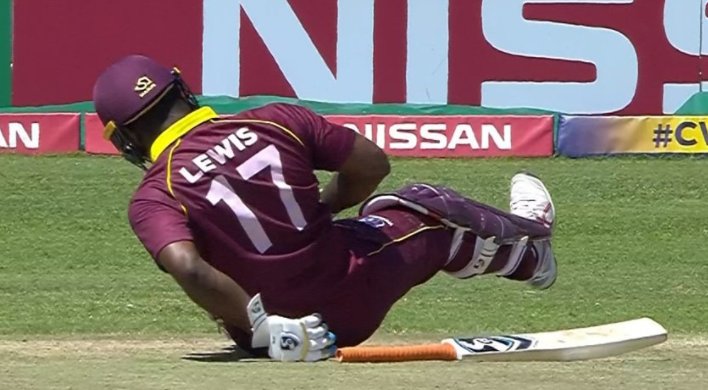 BBCSport's tweet photo. This is not what you need from your team-mate...

West Indies' Marlon Samuels clattered a drive into the back of  Evin Lewis' leg during their World Cup Qualifier match against Scotland.

Watch👉https://t.co/evXHLG4zkT https://t.co/mC5I09PLyn