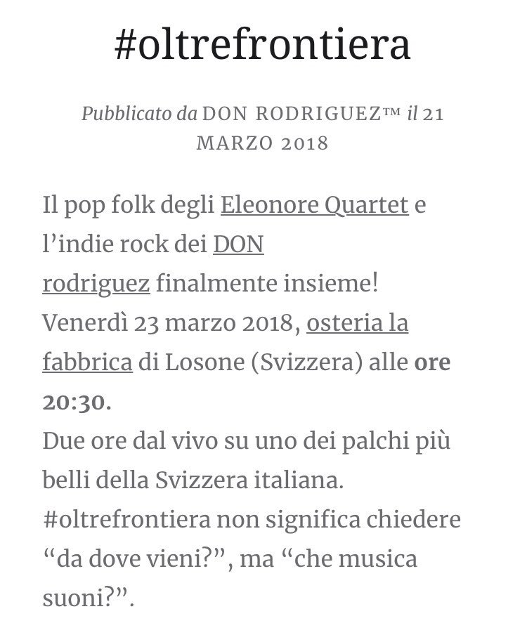 eleonor_band's tweet photo. La Fabbrica - 23 marzo
Ci saremo e più in forma che mai!
#oltrefrontiera
#livemusic #Ticino #indie https://t.co/T9JxkGFTg3