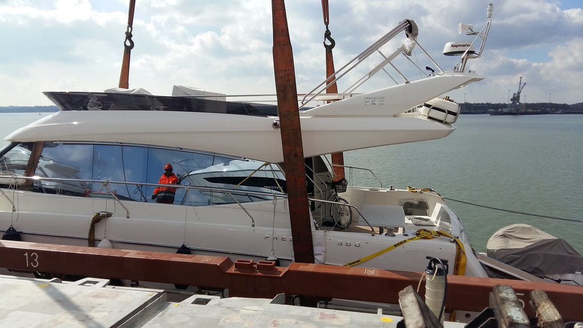 nickhat_Anc's tweet photo. An @Ancasta_Group clients @PrestigeYachts 560 being loaded onto a ship ready to head to the med for some sunshine!! https://t.co/wphxUhGnV2