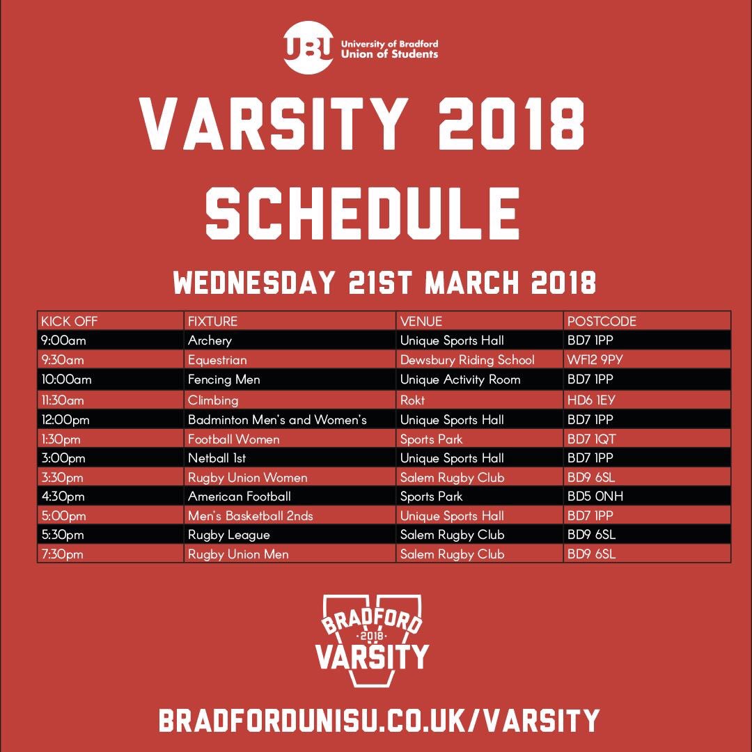 UBUSWPC's tweet photo. It’s the last day of Varsity!! Swimming &amp; Polo will be cheering on the other teams - you should be too!! 🔴⚫️ #TeamBradford #BradVarsity https://t.co/ehkXERM13P