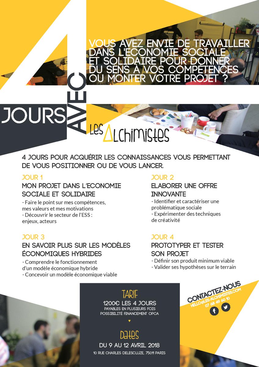 Ah le #Printemps synonyme de renouveau... Ou de #reconversion ! Si vous voulez vous reconvertir dans le secteur de #ESS c'est le moment avec la formation 4 jours Expr'ESS ! Inscrivez-vous sur weezevent.com/formation-4-jo…