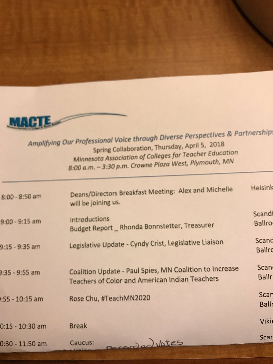 MACTE Spring Collaboration Meeting Thursday, April 5, 2018 from 8:00 am - 3:30 pm Crowne Plaza West, Plymouth, MN