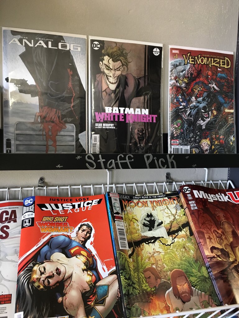 Our staff picks for this week: Analog by <a href="/GerryDuggan/">Gerry Duggan</a> <a href="/DaveOSull/">David O'Sullivan</a> @whoajordie , White Knight by <a href="/Sean_G_Murphy/">Sean_G_Murphy</a> , and Venomized by <a href="/cullenbunn/">Cullen Bunn</a> @IbanCoelloSoria ! A great week for comics! Come by our shop in Burbank and get some books!