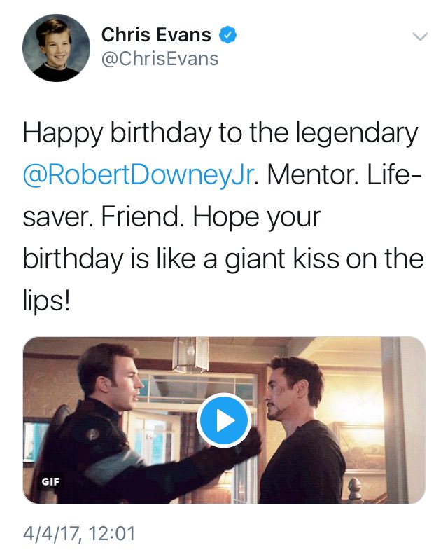 Chris Evans wishing Robert Downey Jr. a happy birthday, an exciting duology 