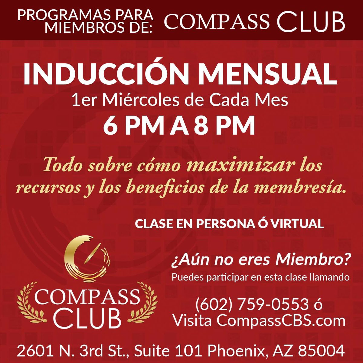 CompassCBS's tweet image. Ven hoy a #CompassCBS a las 6pm y aprende todo sobre la membresía de #CompassClub. ¡Los esperamos! #InducciónMensual #EscuelaEmpresarial📚 #Empresarios #Emprendedores #PropietariosdeNegocio #Phoenix