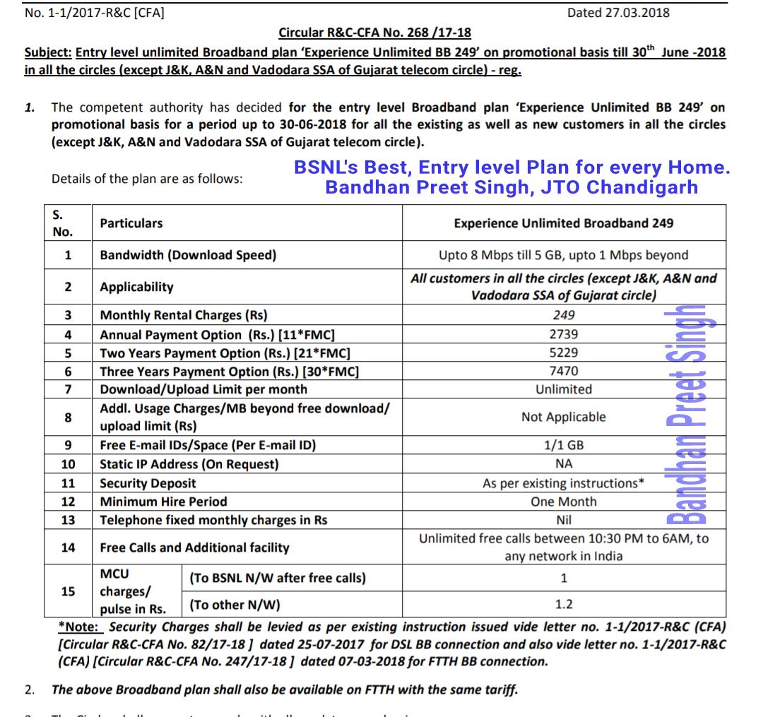 BSNL_ka_Bandhan's tweet photo. @BSNLCorporate Broadband 249 #BB249
๐
ด๐๐
ธ๐๐๐
ธ๐
ฝ๐
ถ
+ ๐
ฝ๐
ด๐ ๐๐๐
ด๐๐
โ5GB@ 8Mbps
โUnlimited@ 1Mbps
โNoโ๏ธRent
โInstallation๐
โ๐๐10:30pm-6am
โValid till 30-6-18
โExcept JK, AN, Vadodara
โ5% Off p.m. to Wkg/Rtd Govt Emp.
โAnnual Discounts Option
#BSNLActiveUser #BandhanPreetSingh https://t.co/dQ5c64DIoy