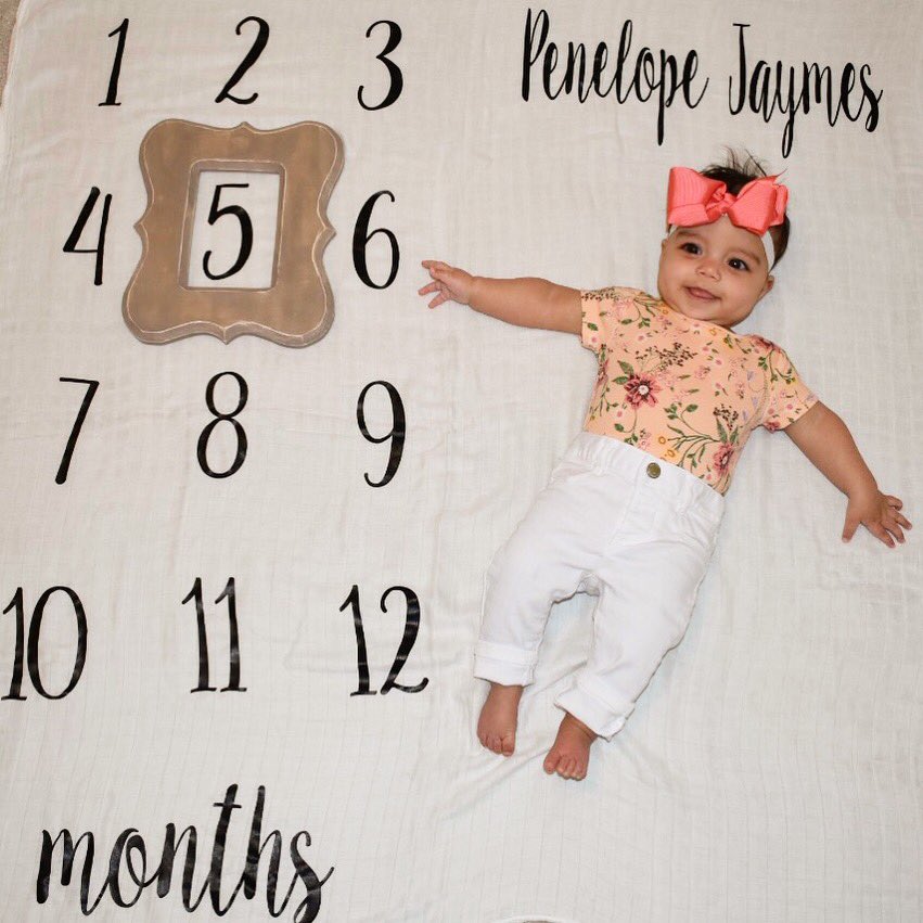 This happy little roly poly is •5 months• today! 🎀👶🏻🎀#penelopejaymes