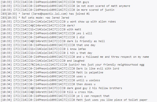 Rot_Leaks's tweet image. Excerpt 21: RoT share their views on their leaders Mattbrazil and Dark (Justin), both of who are notorious for hack/DDoS/dox etc

From: #1 - RoT private member IRC - Part 4, Line 423