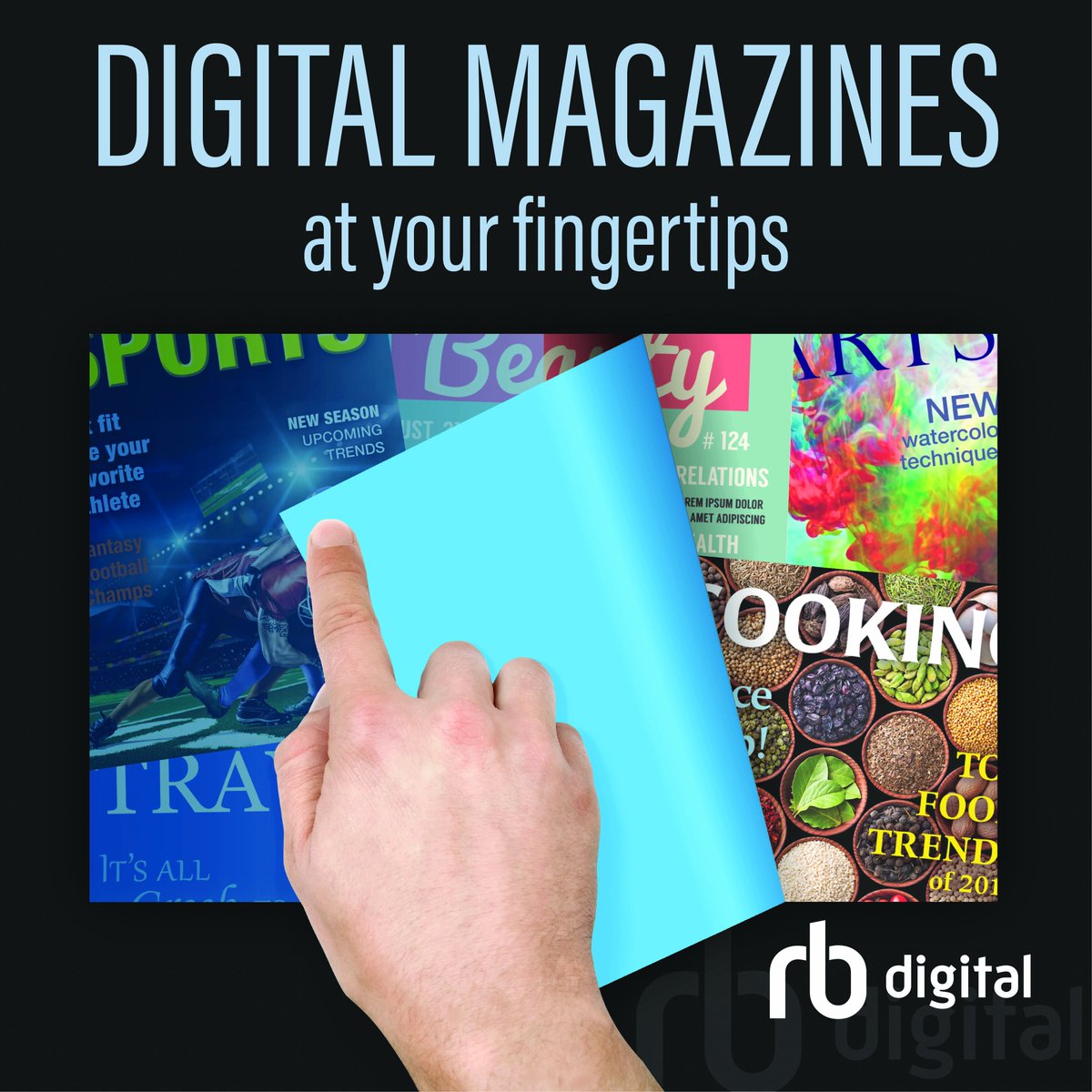 a person holding their fingertip against brightly colored magazine covers