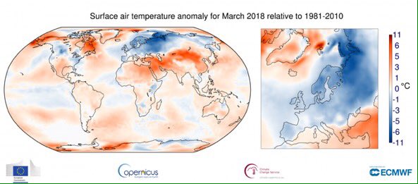 APRIL:Although the cold weather anomaly over Northern Europe is making its presence felt  http://climate.copernicus.eu/resources/data-analysis/average-surface-air-temperature-analysis/monthly-maps/surface-air-7