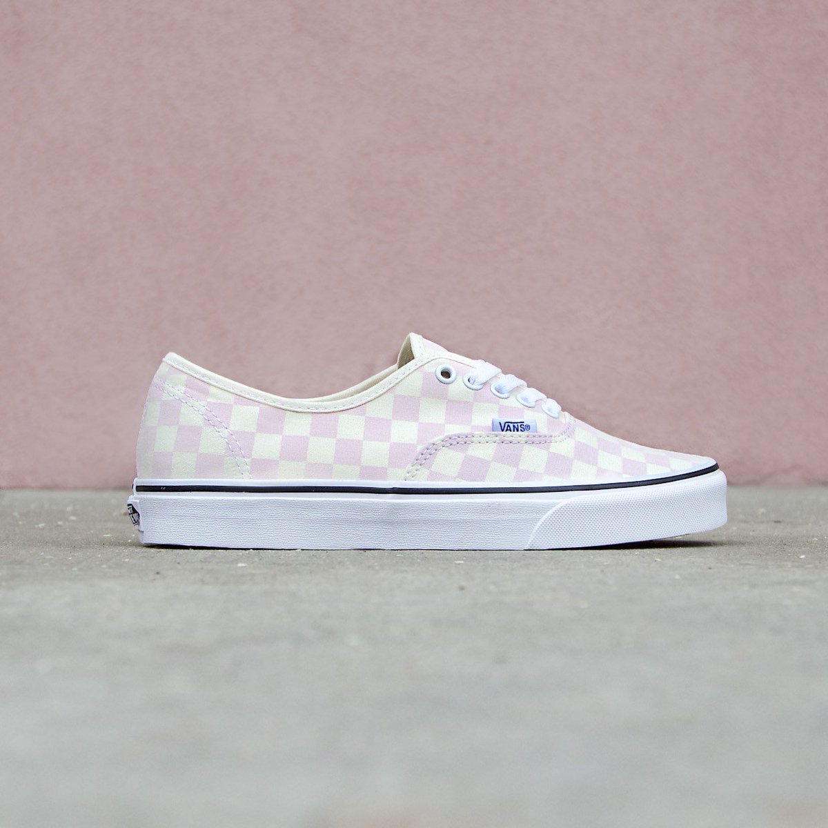 chalk pink checkered vans