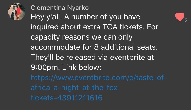 EmoryASA's tweet image. You still have a chance to get a Taste of Africa ticket! TICKET LINK IN BIO. They will be released 9:00pm on the dot. Good luck!