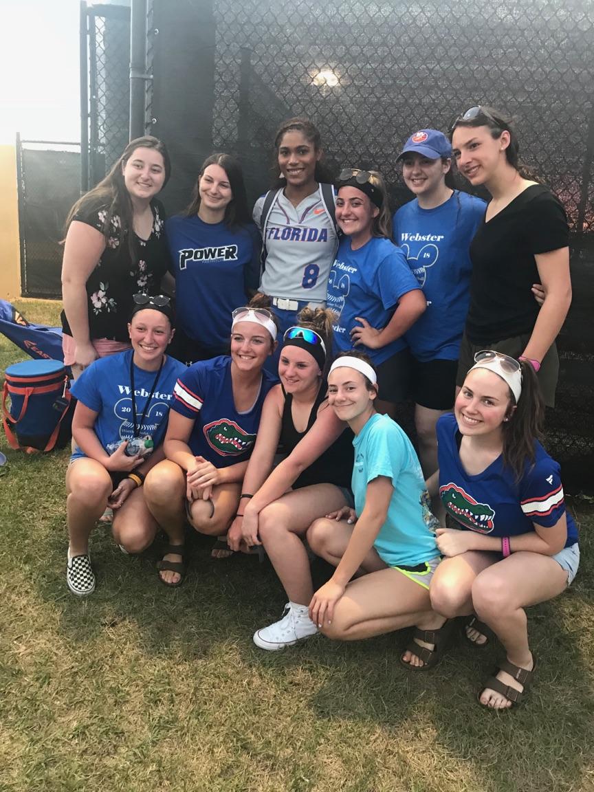 The <a href="/Schroeder_Sball/">Warrior Softball</a> team hanging out with <a href="/GatorsSB/">Gators Softball</a> pitcher Aleshia Ocasio #Warriors