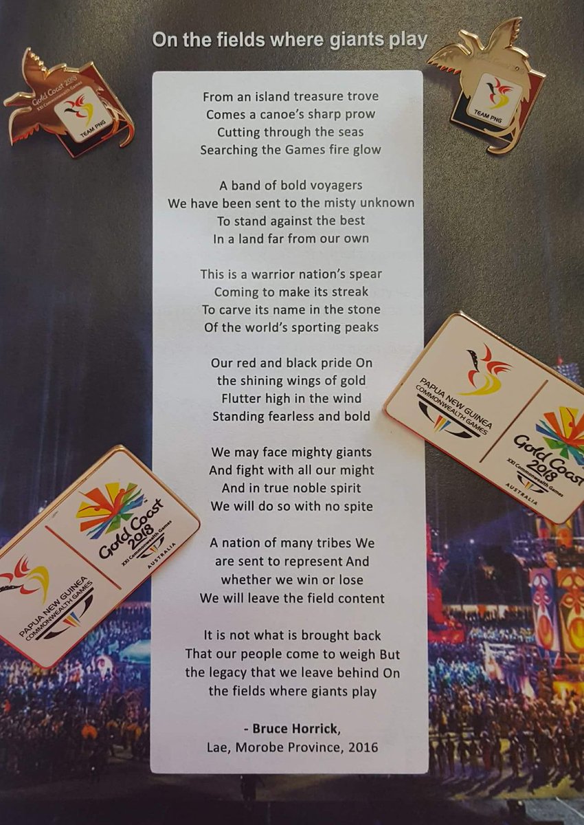 Poetry can inspire a nation. Art gives a nation its identity & soul. Thanks Bruce for the poem to inspire our guys to give their best! And thanks Genevieve for the amazing design on the shirts! Absolutely beautiful! #TeamPNG  #CG2018 #PNGArtists #OneCountry #OneLove 💪💪😊