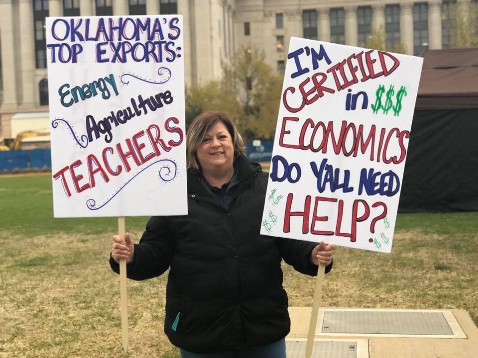 SarahDrake's tweet photo. My signs made the cover story of CNN today!  #oklaed #okteacherwalkout #oklahomateacherwalkout https://t.co/afcqWYuKD5