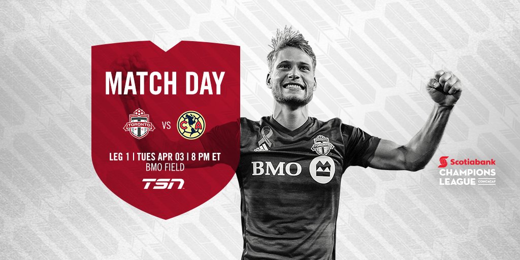 TorontoFC's tweet photo. The return of @TheChampions: semifinal edition

🆚: @ClubAmerica
🏟: @BMOField
⏰: 8 PM
📺: TSN 1
#️⃣: #SCCL2018

#TFCLive | #TORvAME https://t.co/FDBqH8T3i5
