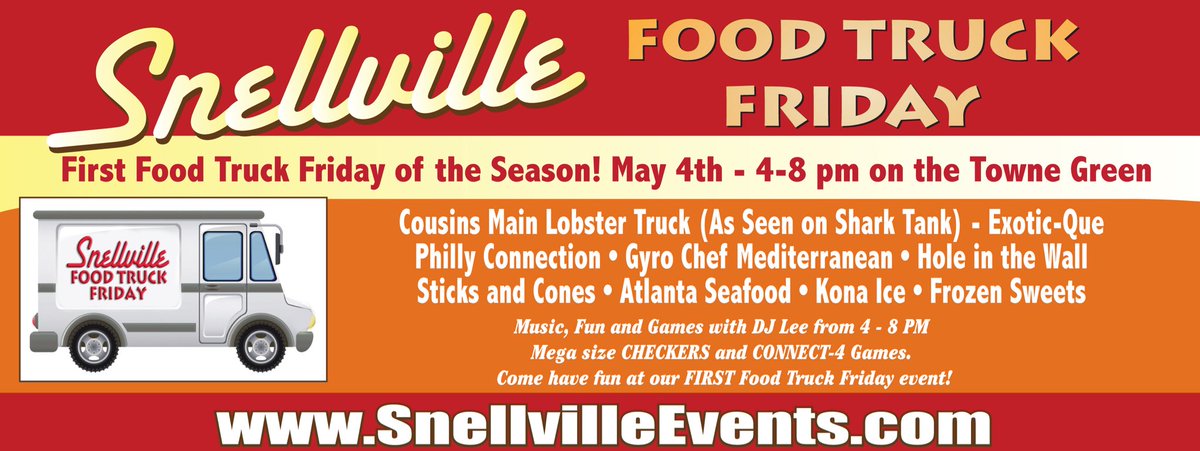 KellyMacSTAT's tweet image. Get ready Snellville for our first Food Truck Friday on May 4th on the Snellville Towne Green.
Wide variety of food trucks, music, fun and games from 4-8 PM.
First Friday of every month from May thru Oct.