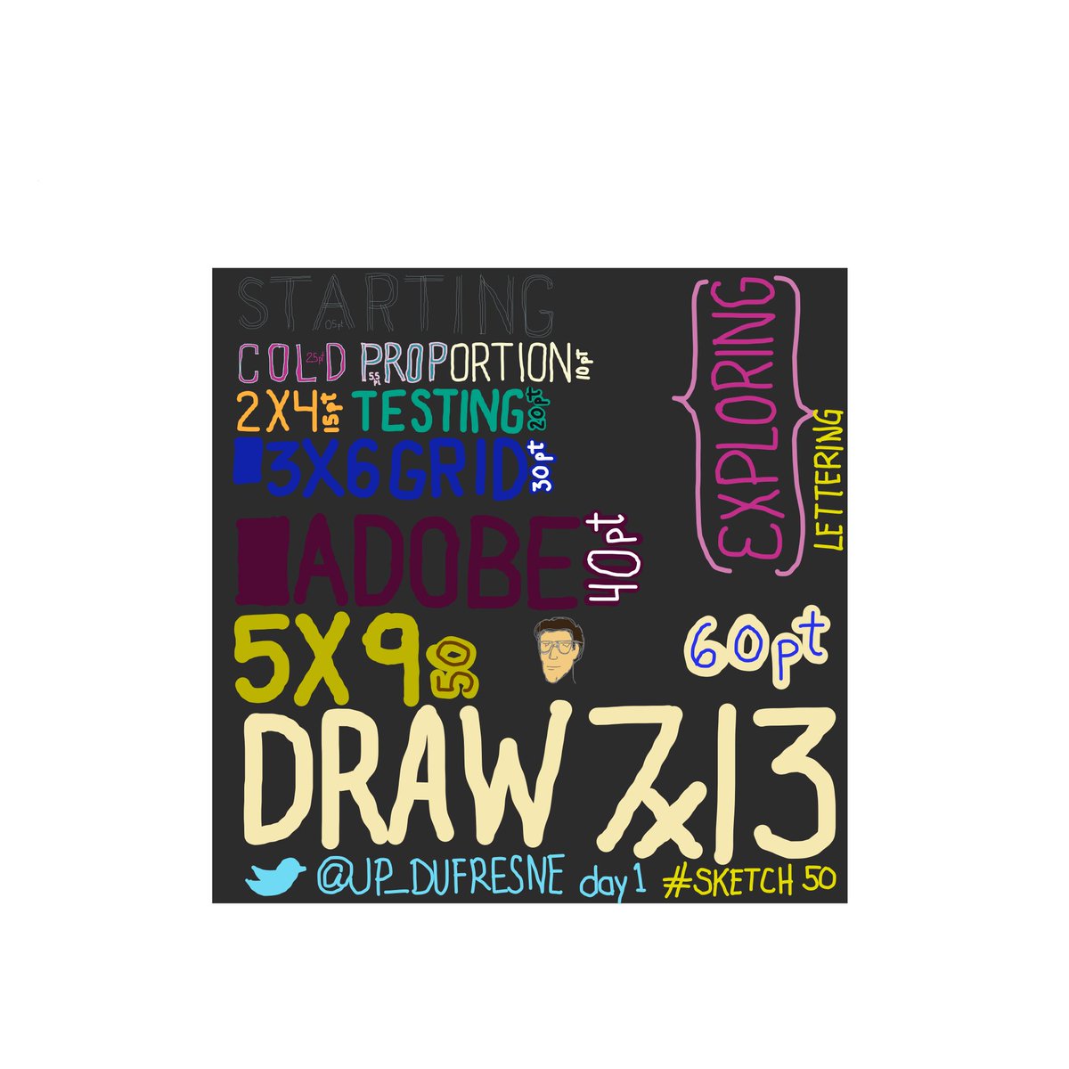 JeanDufresne's tweet photo. #sketch50 day 1 exploring lettering with adobe draw.  Trying to find the best proportion between pen size and gris.   Annoyed with palm recognition.  Using a  moko universal stylus. https://t.co/ZpDl5mkH3k