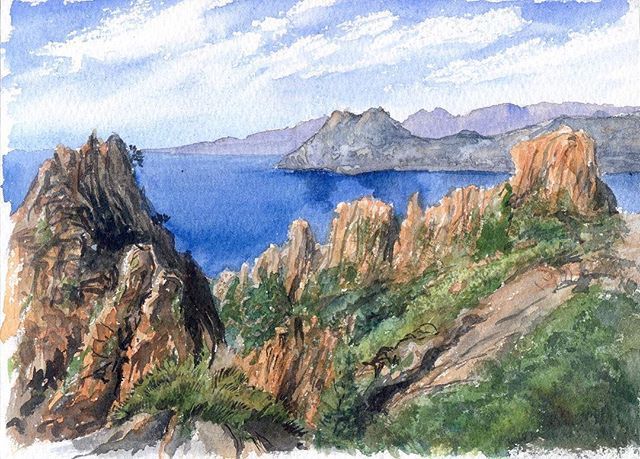 Creative work from @manu_aquarelle « Les Calanches de #Piana » #aquarelle de la #corse #watercolor #watercolors #watercolour of #corsica made with @isaro_colors on @st_cuthberts_mill #millford #stcmill #paint with @davinci_artistbru...| #wildpleinart