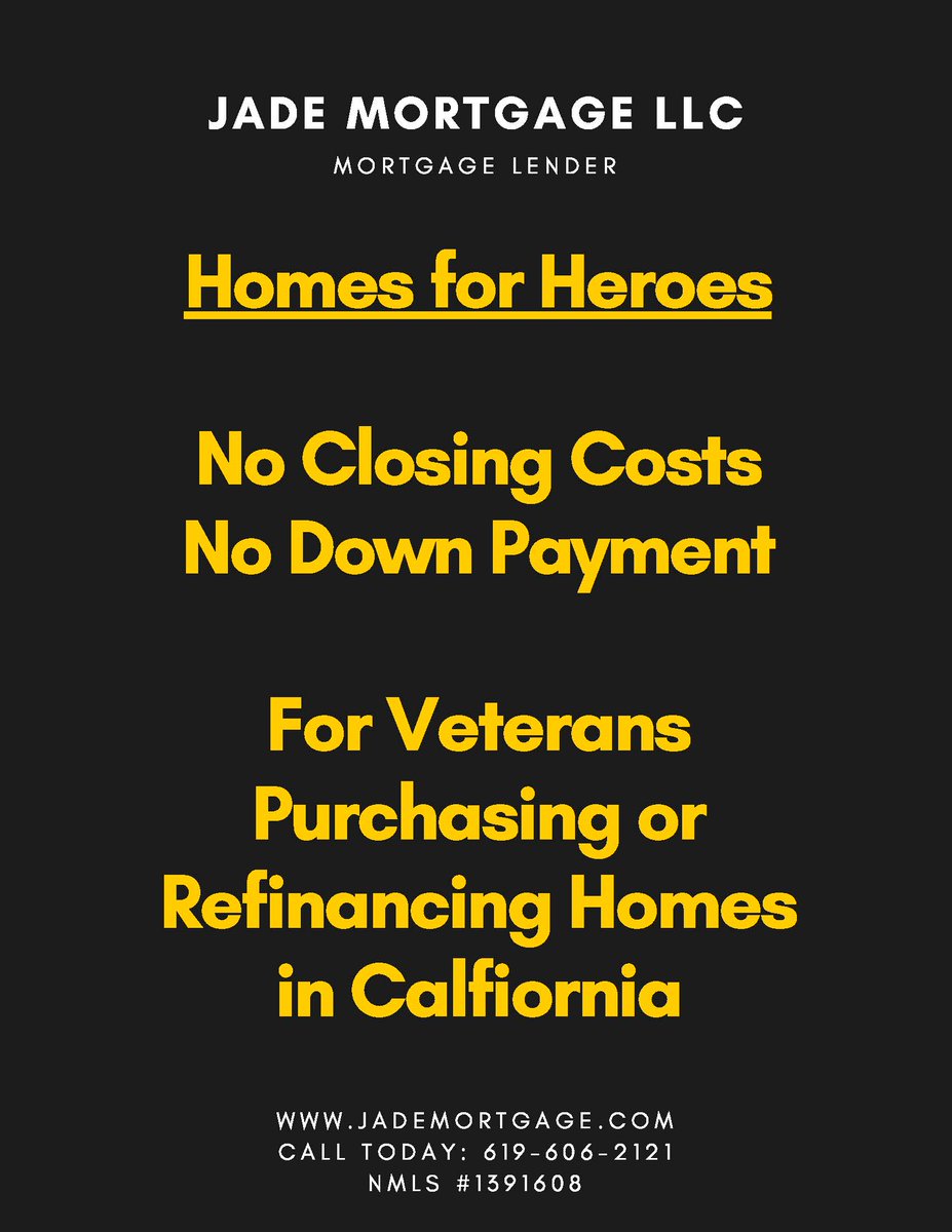 JadeMortgage's tweet photo. From, #TheHonestMortgageGuy, comes another amazing product for our veterans living in California! https://t.co/mATjMwWBYf