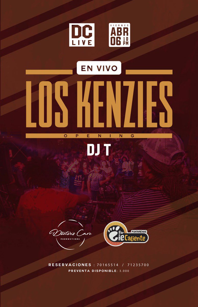 doctorscaveprod's tweet photo. Este Sabado estrenamos el nuevo Pie Caliente con 
@LosKenzies ft @TavoSanz_DjT

Queremos que los tuiteros nos acompañen, mandanos tu user name, y en la entrada enseñando tu cuenta del cel, pagas ¢2000!

Sin limite de cupo, desde ya hasta el Jueves a las 11:59pm

RT

#DCprod https://t.co/NVNVN20EhJ