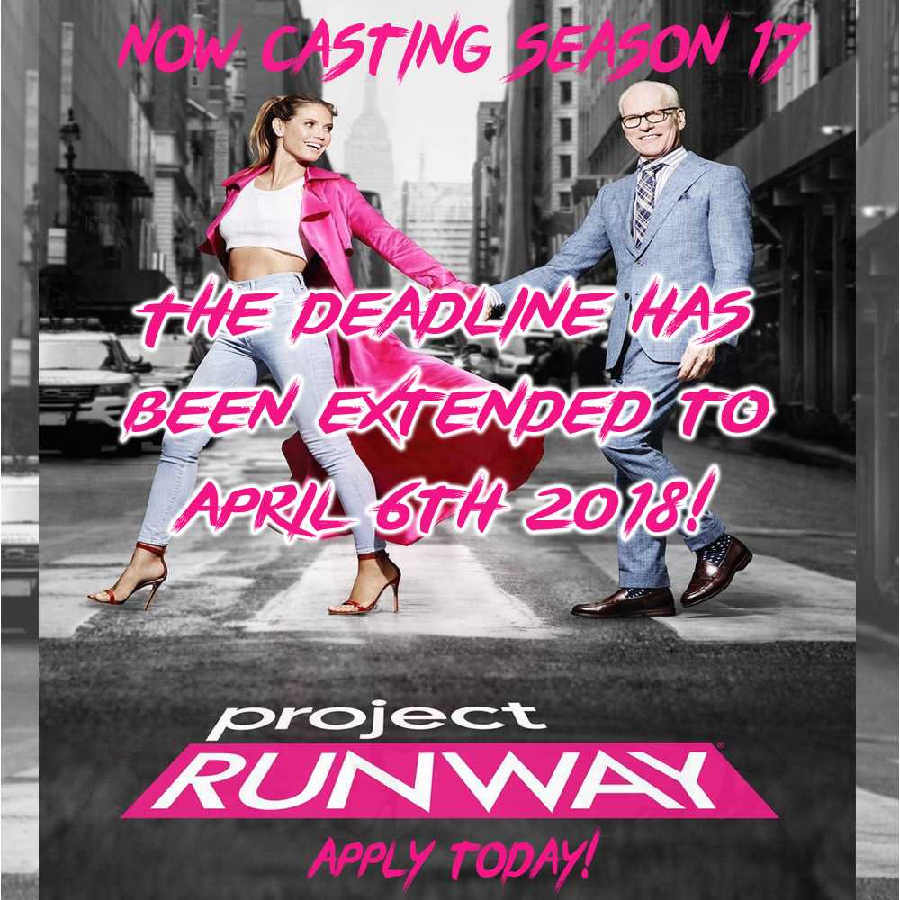 ProjRunCasting's tweet photo. Attn fashion procrastinators: We're extending the @ProjectRunway application deadline to FRIDAY, APRIL 6 💃💃💃💃💃💃  https://t.co/0yawrCXNDK https://t.co/qUqbFhOM9c