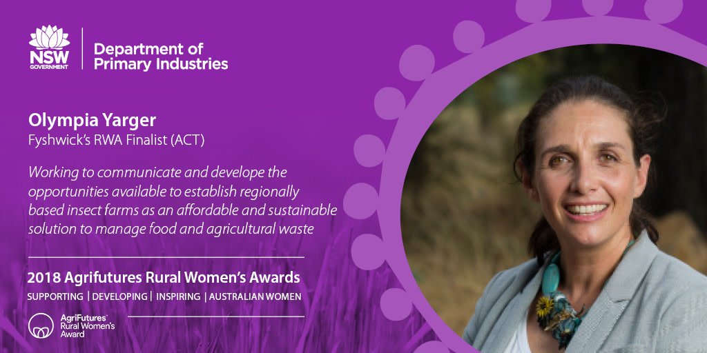 nswagriculture's tweet photo. Introducing Olympia Yarger - one of the inspirational finalists for the NSW-ACT AgriFutures™ Rural Women’s Award. Read Olympia’s story https://t.co/13cO4Kiqqy
#RWA2018 #NSWRWN #ruralwomen @Goterra_CEO @AgriFuturesAU https://t.co/C9YV6KRTw9