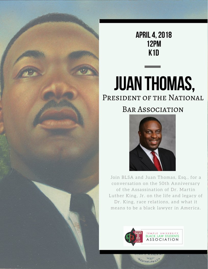 lawblsa's tweet photo. Join BLSA this Wednesday April 4th at 12pm for a conversation with Juan Thomas, the President of the National Bar Association. https://t.co/cdMRrgHvca