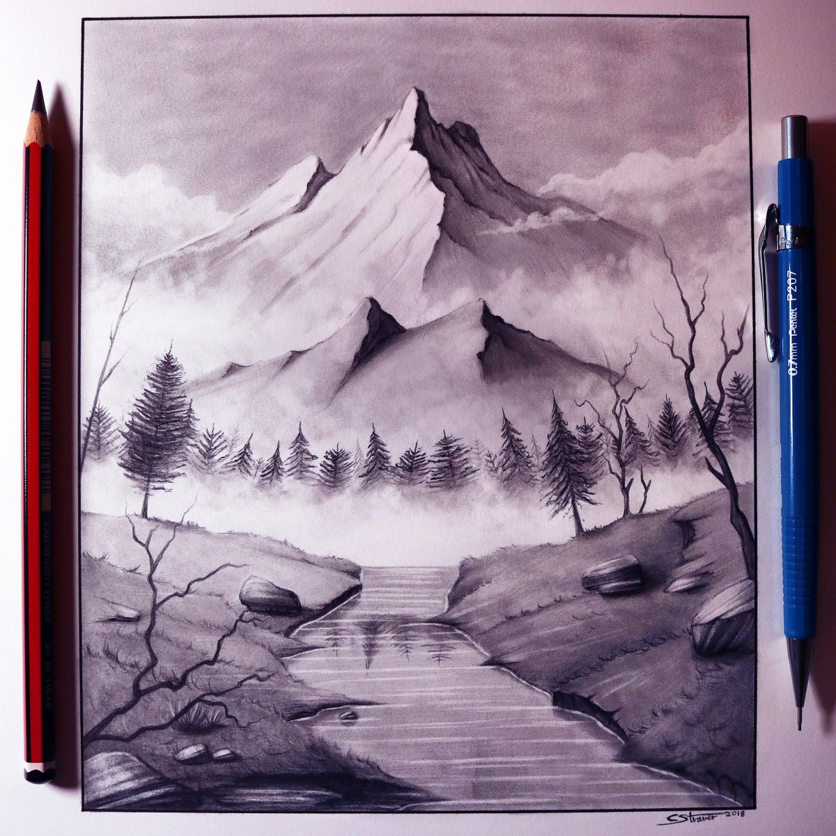 How To Draw  A Mountain  Landscape For Beginners