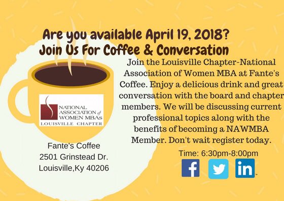 mbawomenKY's tweet photo. Join Us As We Sip On a Delicious Cup Of Coffee and Network With Other Professionals! Register Today! https://t.co/SjxjESjbrN https://t.co/UrMgvaxpWb