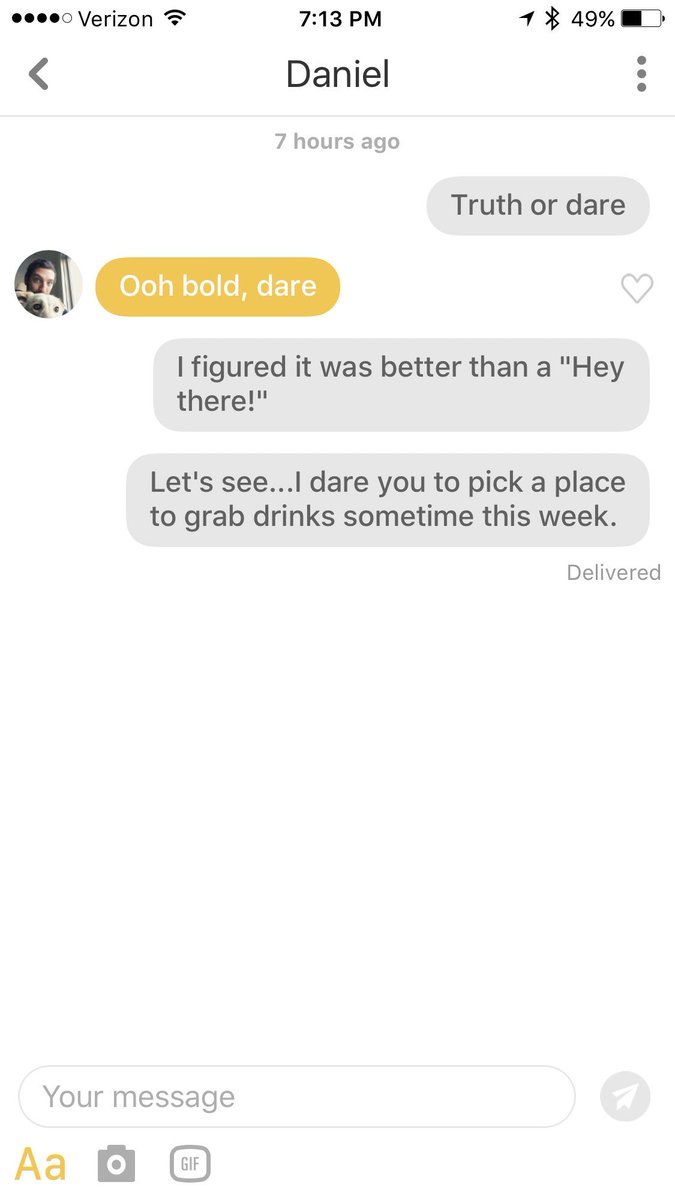 ohhmygrod's tweet photo. Would you rather receive a "Hey there!" or a "Truth or Dare?" #onlinedatingstruggles #swipeswipe #njbpleasesaveme #njb https://t.co/74yGAAtIO6