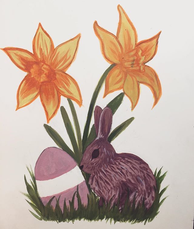 EmmaRMaslow's tweet photo. Happy Easter Monday everyone!🌷 #easter #rabbit #daffodils #illustration #gouache #artistsoninstagram #hehasrisen https://t.co/YVEo1hcxj3 https://t.co/l8yXg7LEpt