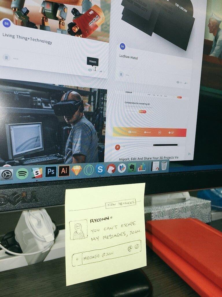 ryconn888's tweet photo. My boss thinks he can escape my messages. Think again. #slack #ux #design https://t.co/4Jnl3tR9Jf