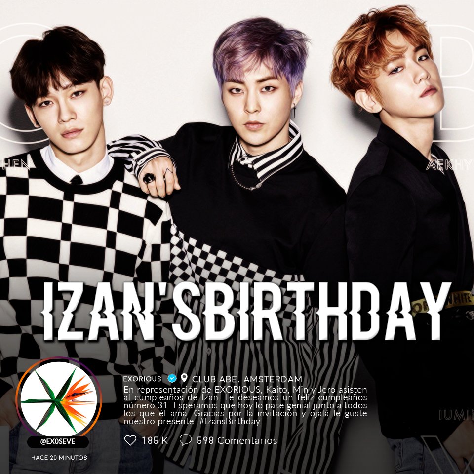 EX0SEVE's tweet photo. En representación de EXORIOUS, Kaito, Min y Jero asisten al cumpleaños de Izan. Le deseamos un feliz cumpleaños número 31. Esperamos que hoy lo pase genial junto a todos los que él ama. Gracias por la invitación y ojalá le guste nuestro presente. #IzansBirthday https://t.co/BBj4MRqa8B