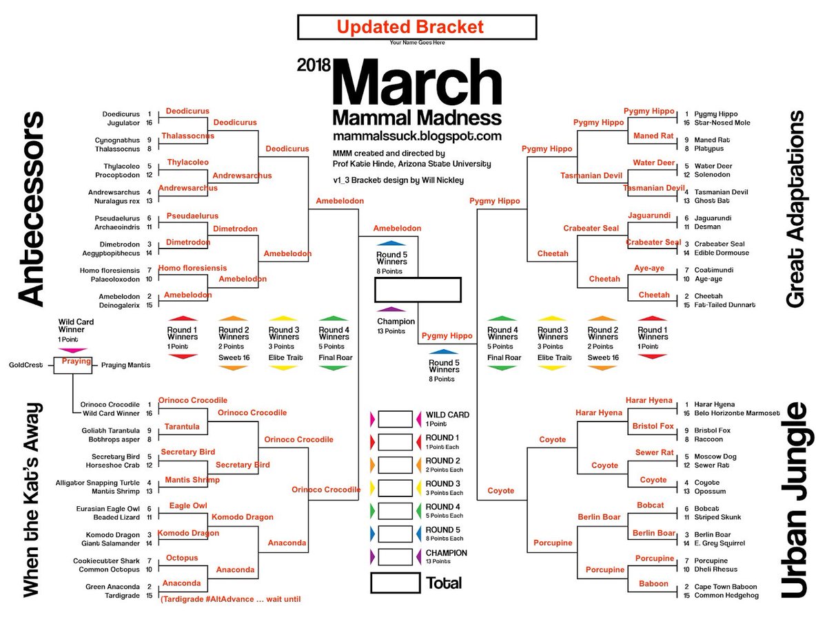 #2018MMM championship battle will take place between the Amebelodon and the Pygmy Hippo on Wed April 4th at 8:30 ET
And the Tardigrade #AltAdvances...........
SEE YOU THEN
