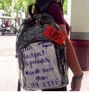 bianca_edpt's tweet photo. Not a fan of the #clearbackpack 
#NeverAgain #edpt204 https://t.co/omJXFe3Y0U