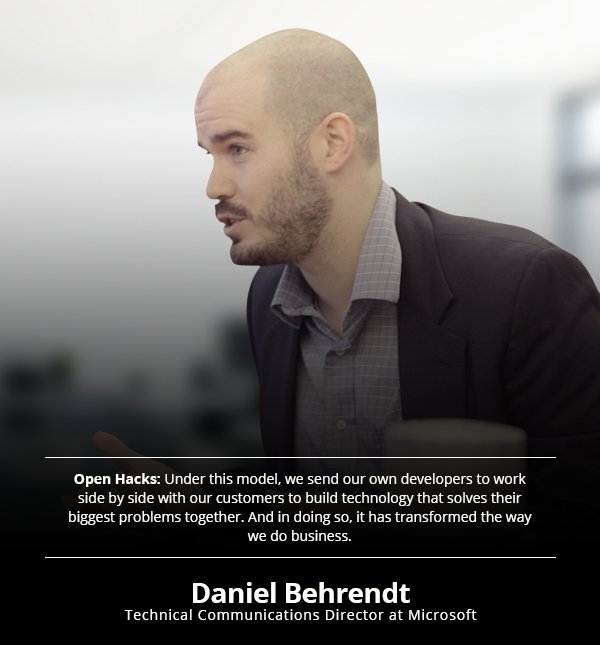 ConradEgusa's tweet photo. "Open Hacks: Under this model, we send our own developers to work side by side with our customers to build technology that solves their biggest problems together. And in doing so, it has transformed the way we do business."@BehrendtDan, Microsoft Technical Communications Director https://t.co/Cmo4uMBxnz