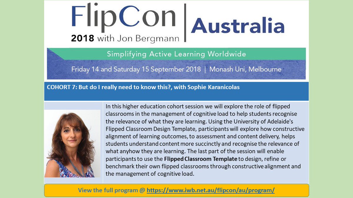 IWBNet's tweet photo. COHORT: But do I really need to know this? Helping students identify the relevance of what they are learning through the use of flipped classrooms and the management of cognitive load #FlipConAUS #FlippedClassrooms #HigherED #aussieED https://t.co/R1RxkAyBOq
