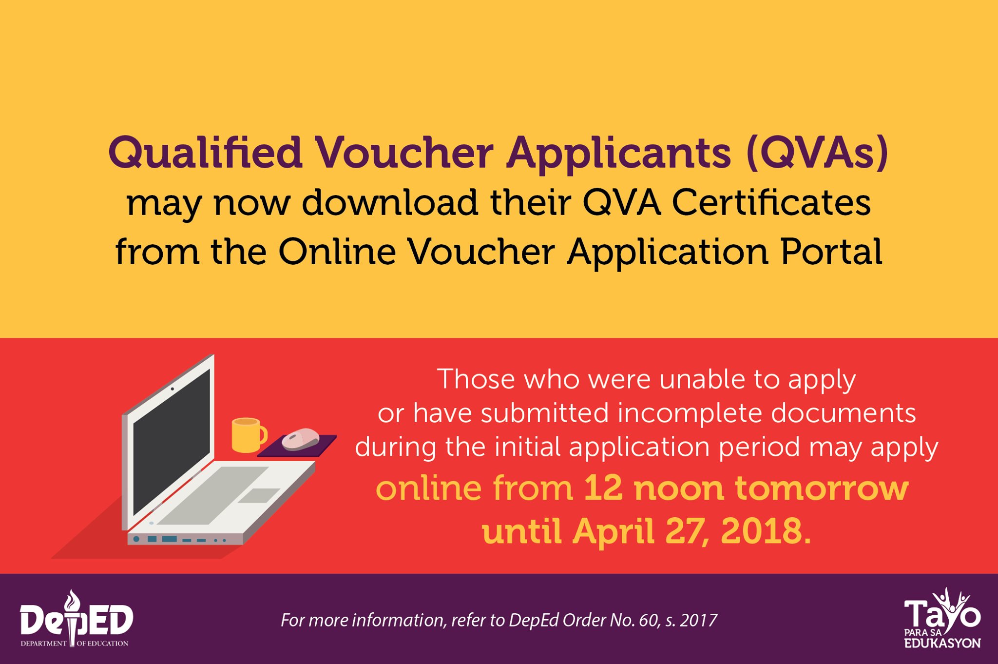 DepEd on Twitter "GOOD NEWS! Qualified Voucher Applicants (QVAs) may