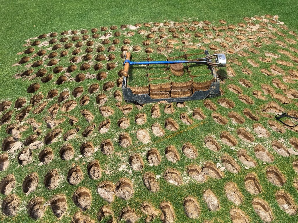 Ever wonder why there are no divots on the tees at Augusta National? Now you know. Daily plugging keeps the place pristine. #themasters2018